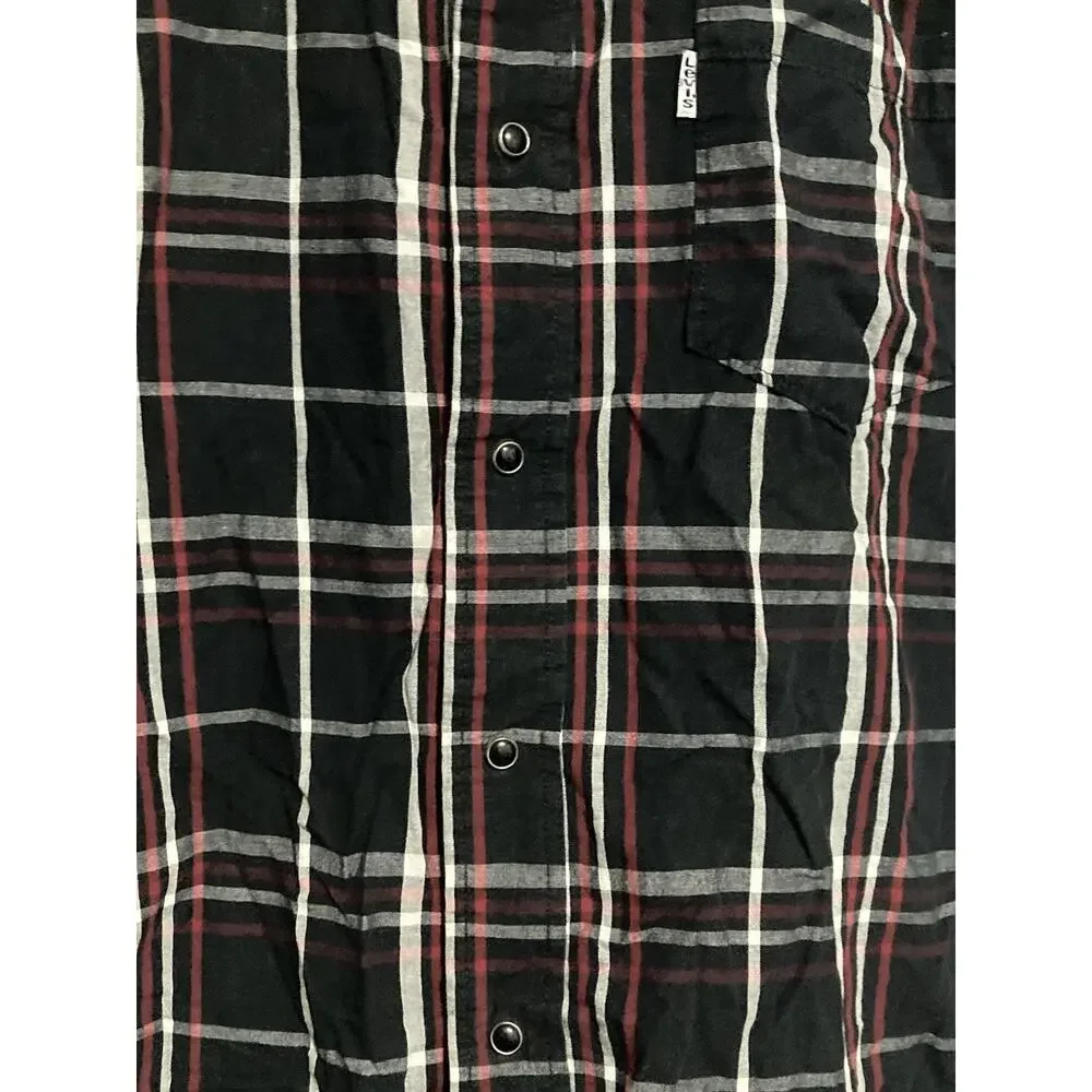 Levis Cutoff Sleeveless Shirt Vest Mens M Black Red White Button Down Flannel